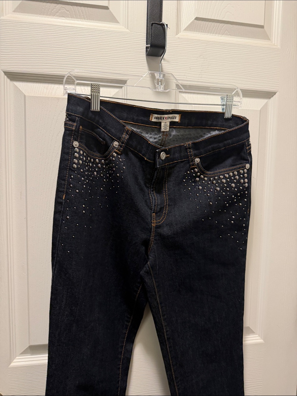 Andrew Marc Dark Indigo Skinny Jeans with Silver Studs